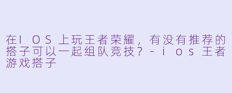 在IOS上玩王者荣耀，有没有推荐的搭子可以一起组队竞技？