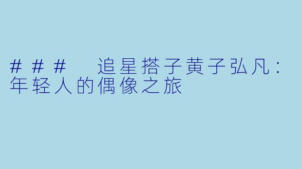 ### 追星搭子黄子弘凡:年轻人的偶像之旅
