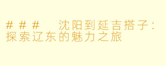 ### 沈阳到延吉搭子：探索辽东的魅力之旅