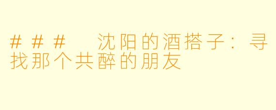 ### 沈阳的酒搭子：寻找那个共醉的朋友