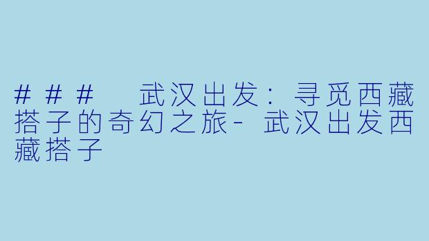 ### 武汉出发：寻觅西藏搭子的奇幻之旅-武汉出发西藏搭子