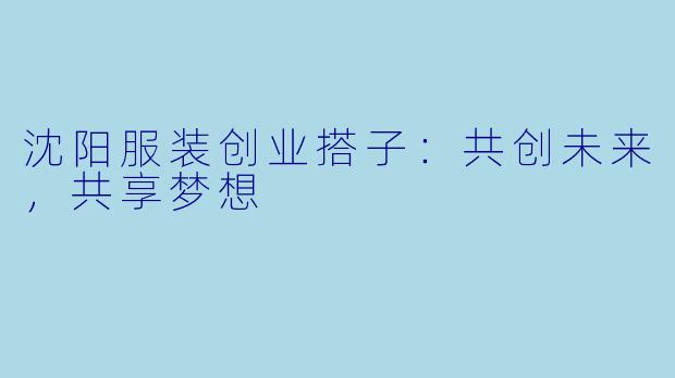沈阳服装创业搭子：共创未来，共享梦想