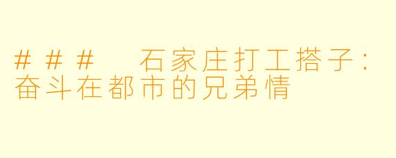 ### 石家庄打工搭子:奋斗在都市的兄弟情