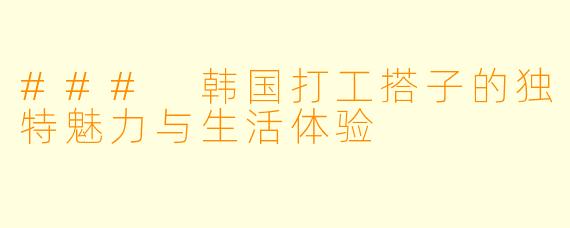 ### 韩国打工搭子的独特魅力与生活体验