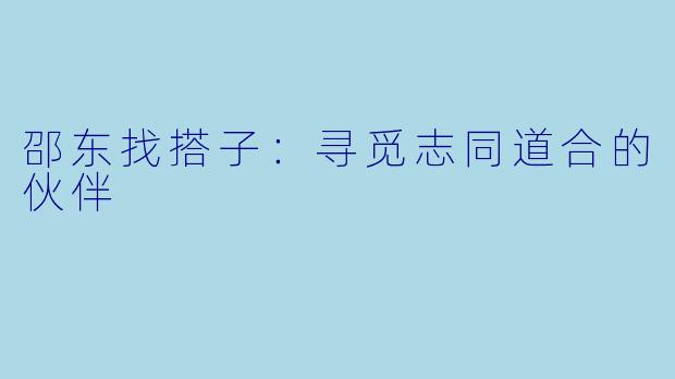 邵东找搭子：寻觅志同道合的伙伴