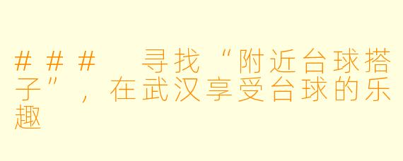 ### 寻找“附近台球搭子”，在武汉享受台球的乐趣