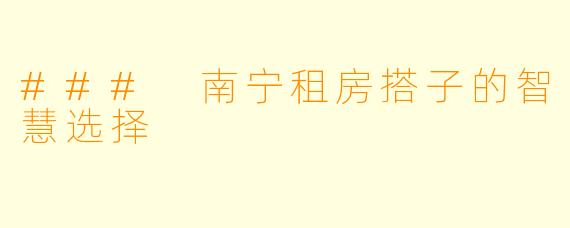 ### 南宁租房搭子的智慧选择