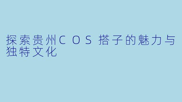探索贵州COS搭子的魅力与独特文化