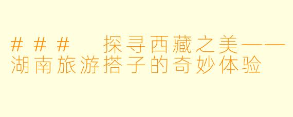 ### 探寻西藏之美——湖南旅游搭子的奇妙体验