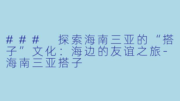 ### 探索海南三亚的“搭子”文化：海边的友谊之旅-海南三亚搭子