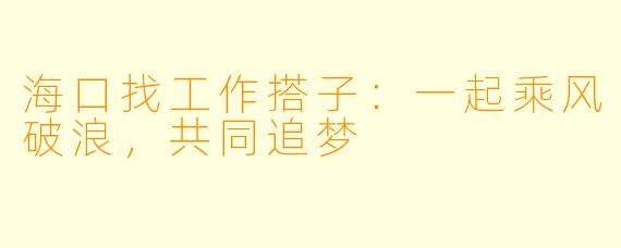 海口找工作搭子：一起乘风破浪，共同追梦