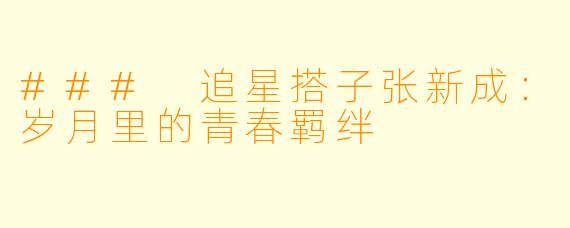### 追星搭子张新成：岁月里的青春羁绊