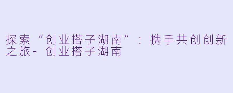 探索“创业搭子湖南”：携手共创创新之旅-创业搭子湖南