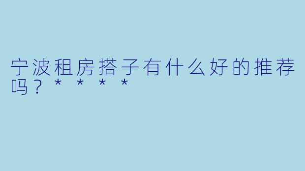 宁波租房搭子有什么好的推荐吗?****