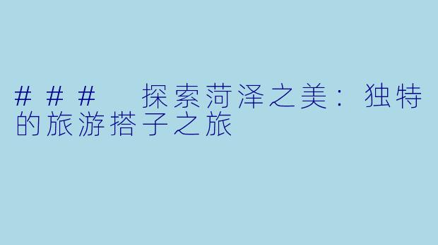 ### 探索菏泽之美：独特的旅游搭子之旅