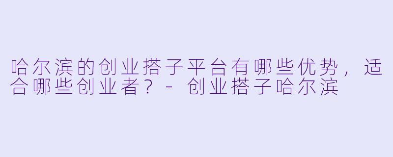 哈尔滨的创业搭子平台有哪些优势,适合哪些创业者?