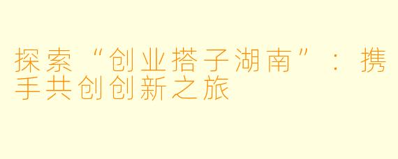 探索“创业搭子湖南”:携手共创创新之旅