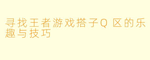 寻找王者游戏搭子Q区的乐趣与技巧