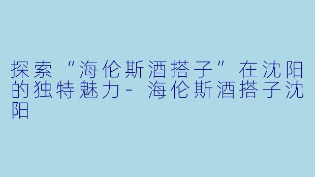 探索“海伦斯酒搭子”在沈阳的独特魅力