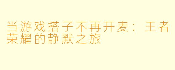 当游戏搭子不再开麦：王者荣耀的静默之旅