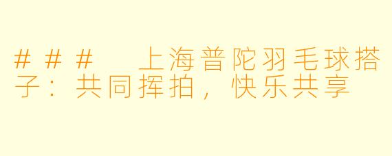 ### 上海普陀羽毛球搭子:共同挥拍,快乐共享