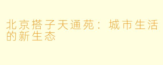 北京搭子天通苑:城市生活的新生态