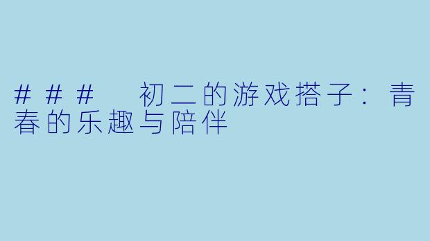### 初二的游戏搭子：青春的乐趣与陪伴