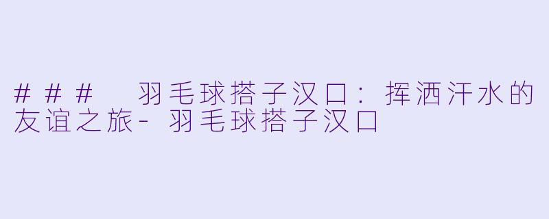### 羽毛球搭子汉口：挥洒汗水的友谊之旅-羽毛球搭子汉口