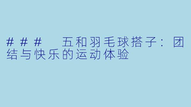 ### 五和羽毛球搭子：团结与快乐的运动体验