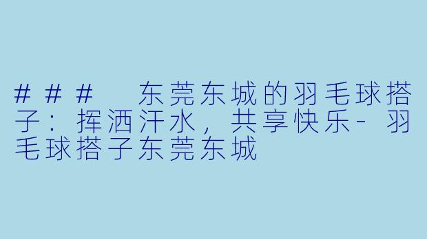 ### 东莞东城的羽毛球搭子：挥洒汗水，共享快乐-羽毛球搭子东莞东城