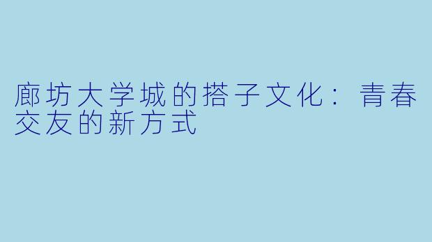 廊坊大学城的搭子文化：青春交友的新方式