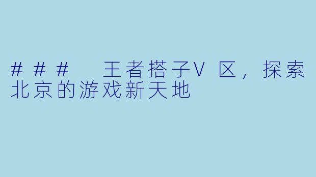 ### 王者搭子V区，探索北京的游戏新天地