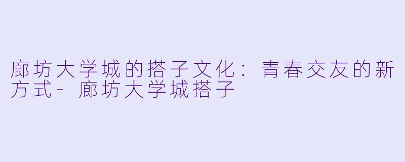 廊坊大学城的搭子文化：青春交友的新方式-廊坊大学城搭子