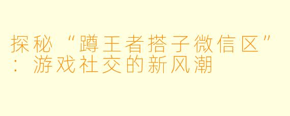 探秘“蹲王者搭子微信区”：游戏社交的新风潮