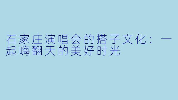 石家庄演唱会的搭子文化:一起嗨翻天的美好时光