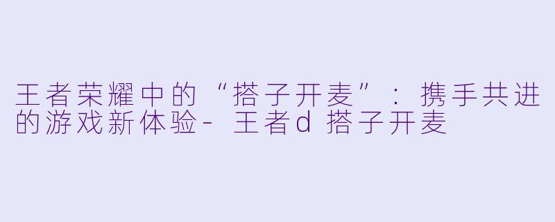 王者荣耀中的“搭子开麦”：携手共进的游戏新体验-王者d搭子开麦