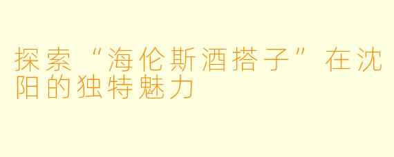 探索“海伦斯酒搭子”在沈阳的独特魅力
