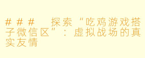 ### 探索“吃鸡游戏搭子微信区”：虚拟战场的真实友情