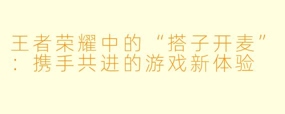 王者荣耀中的“搭子开麦”:携手共进的游戏新体验