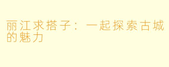丽江求搭子：一起探索古城的魅力