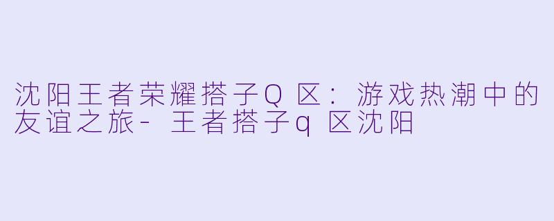 沈阳王者荣耀搭子Q区：游戏热潮中的友谊之旅-王者搭子q区沈阳
