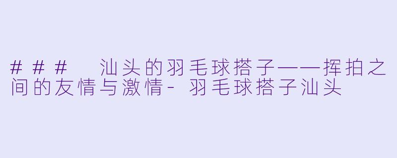 ### 汕头的羽毛球搭子——挥拍之间的友情与激情