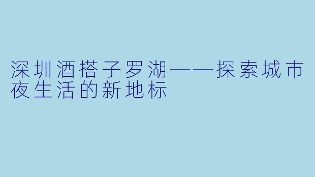 深圳酒搭子罗湖——探索城市夜生活的新地标