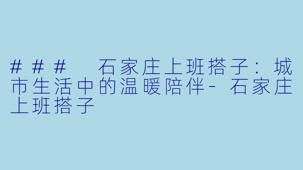 ### 石家庄上班搭子：城市生活中的温暖陪伴-石家庄上班搭子