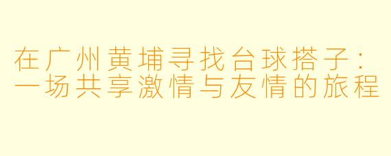在广州黄埔寻找台球搭子:一场共享激情与友情的旅程