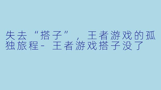 失去“搭子”，王者游戏的孤独旅程-王者游戏搭子没了