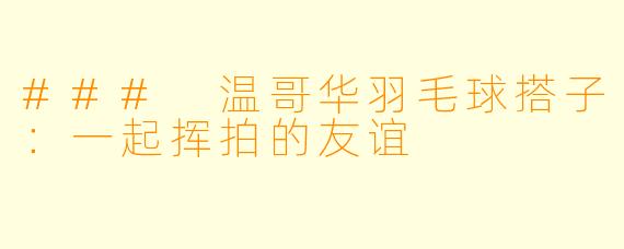 ### 温哥华羽毛球搭子：一起挥拍的友谊