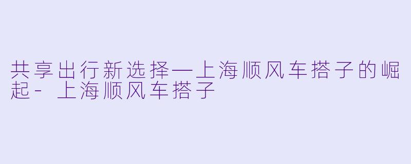 共享出行新选择—上海顺风车搭子的崛起