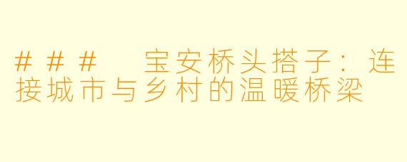 ### 宝安桥头搭子：连接城市与乡村的温暖桥梁