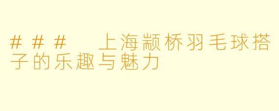 ### 上海颛桥羽毛球搭子的乐趣与魅力